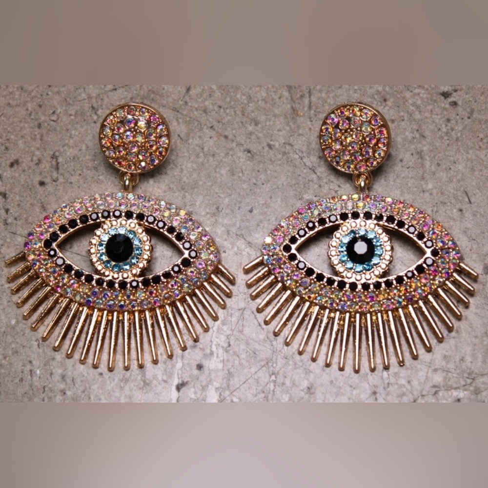 Gold-Tone Multicolor Evil Eye Statement Earrings